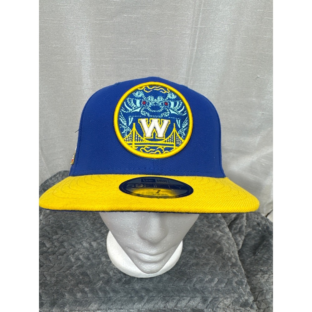 New Era Golden State Warriors 59FIFTY Fitted Hat Blue Yellow Size 7 21005238‎